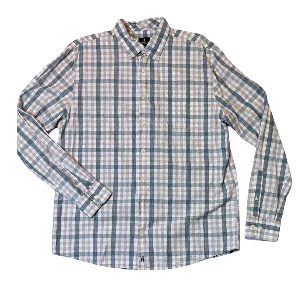 Johnnie-O men L Large purple blue check plaid lightweight button up casual shirt